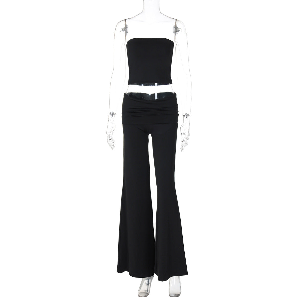 Solid Color Trumpet Neck Tube Top and Long Pants Slimming Set for Women Fashion New Arrival