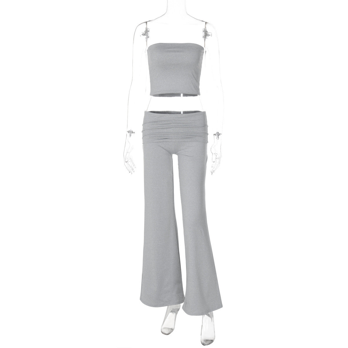 Solid Color Trumpet Neck Tube Top and Long Pants Slimming Set for Women Fashion New Arrival