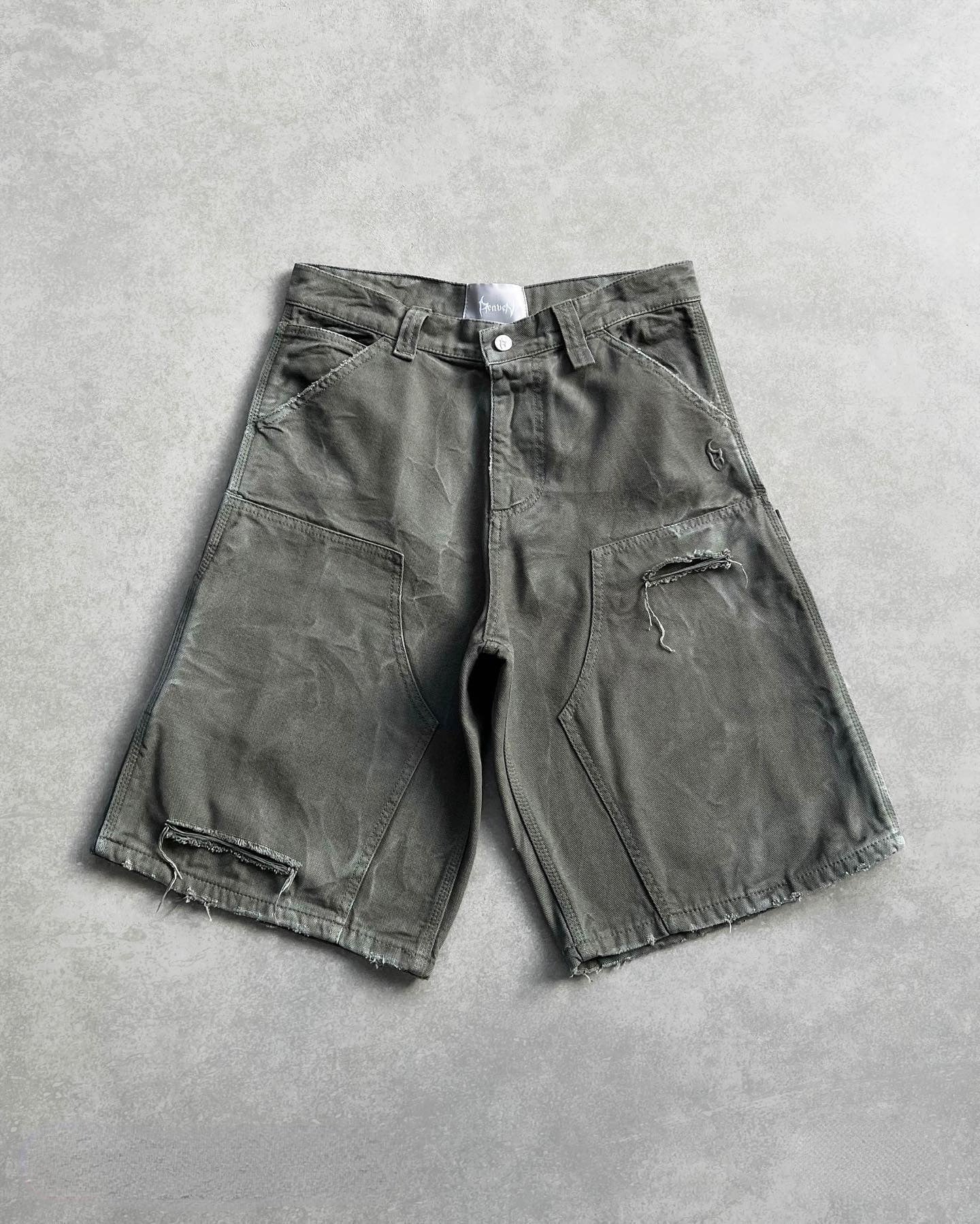 Brand Distressed Washed Denim Shorts Street Hip-hop Design Loose Mid-length Pants