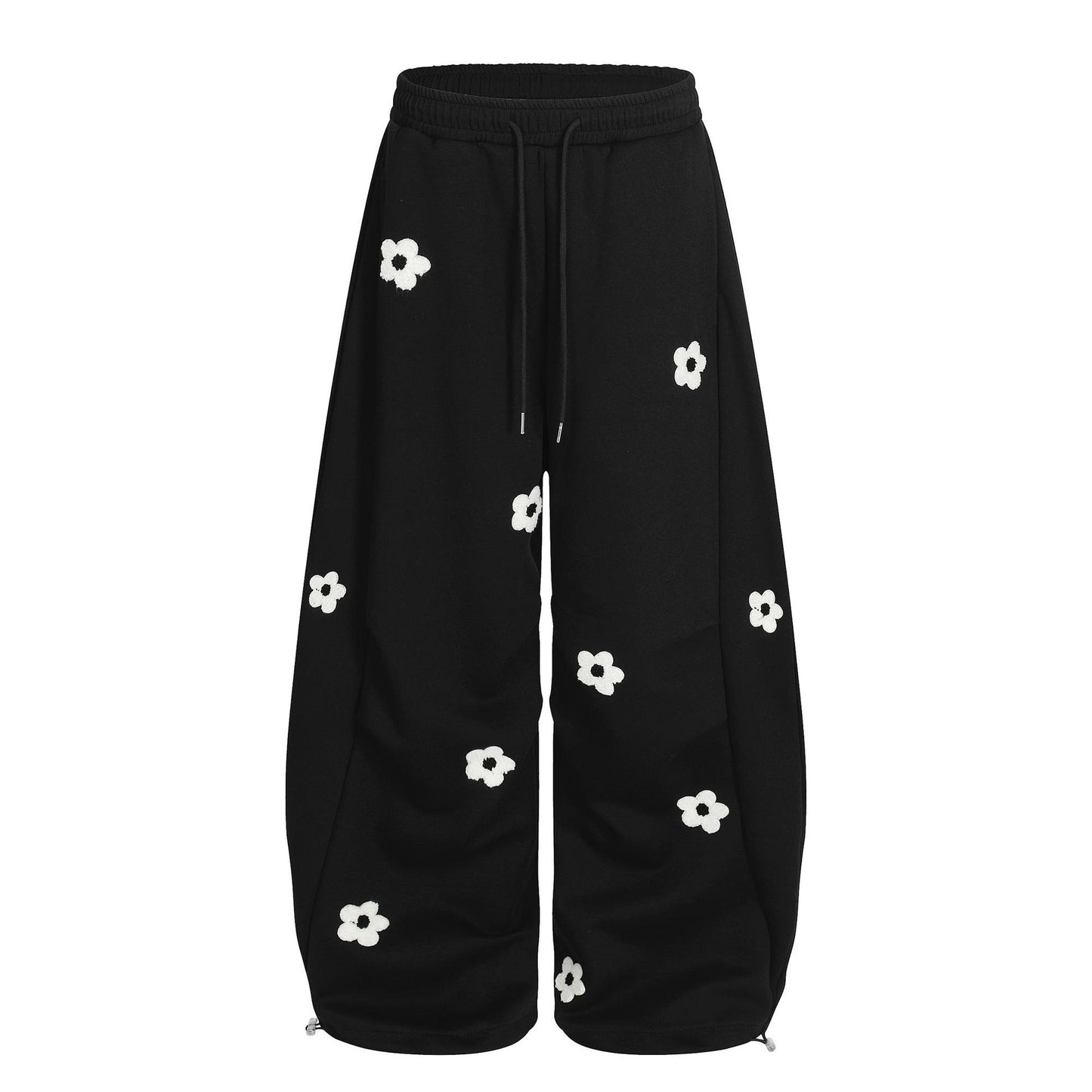 Flower Embroidered Curved Knife Sweatpants – Stylish Comfort for Men & Women
