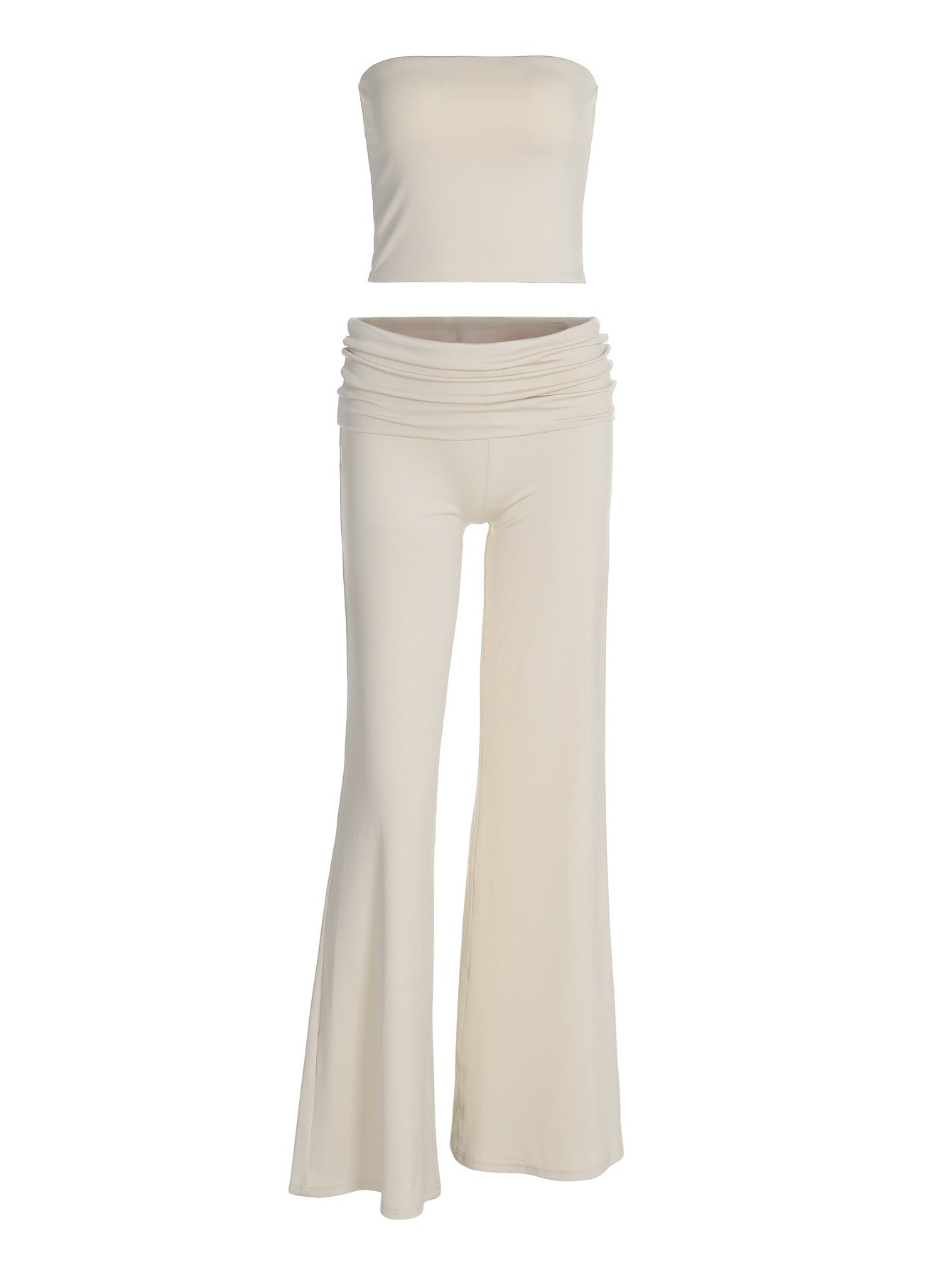 Solid Color Trumpet Neck Tube Top and Long Pants Slimming Set for Women Fashion New Arrival