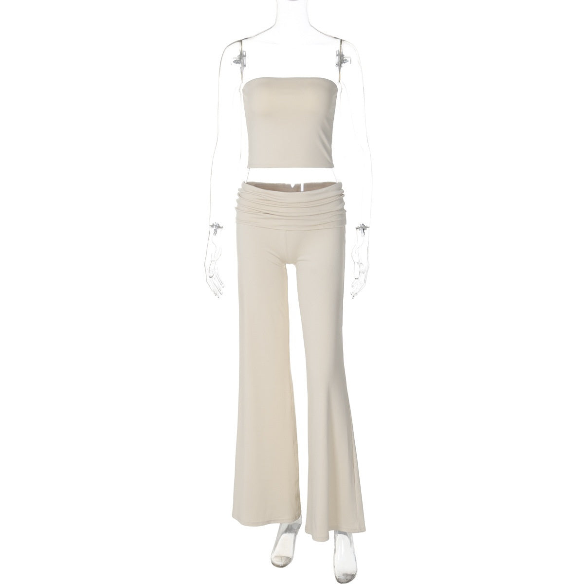Solid Color Trumpet Neck Tube Top and Long Pants Slimming Set for Women Fashion New Arrival