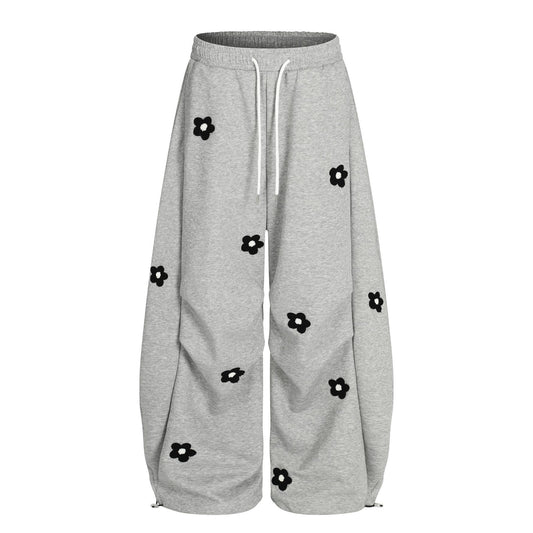Flower Embroidered Curved Knife Sweatpants – Stylish Comfort for Men & Women