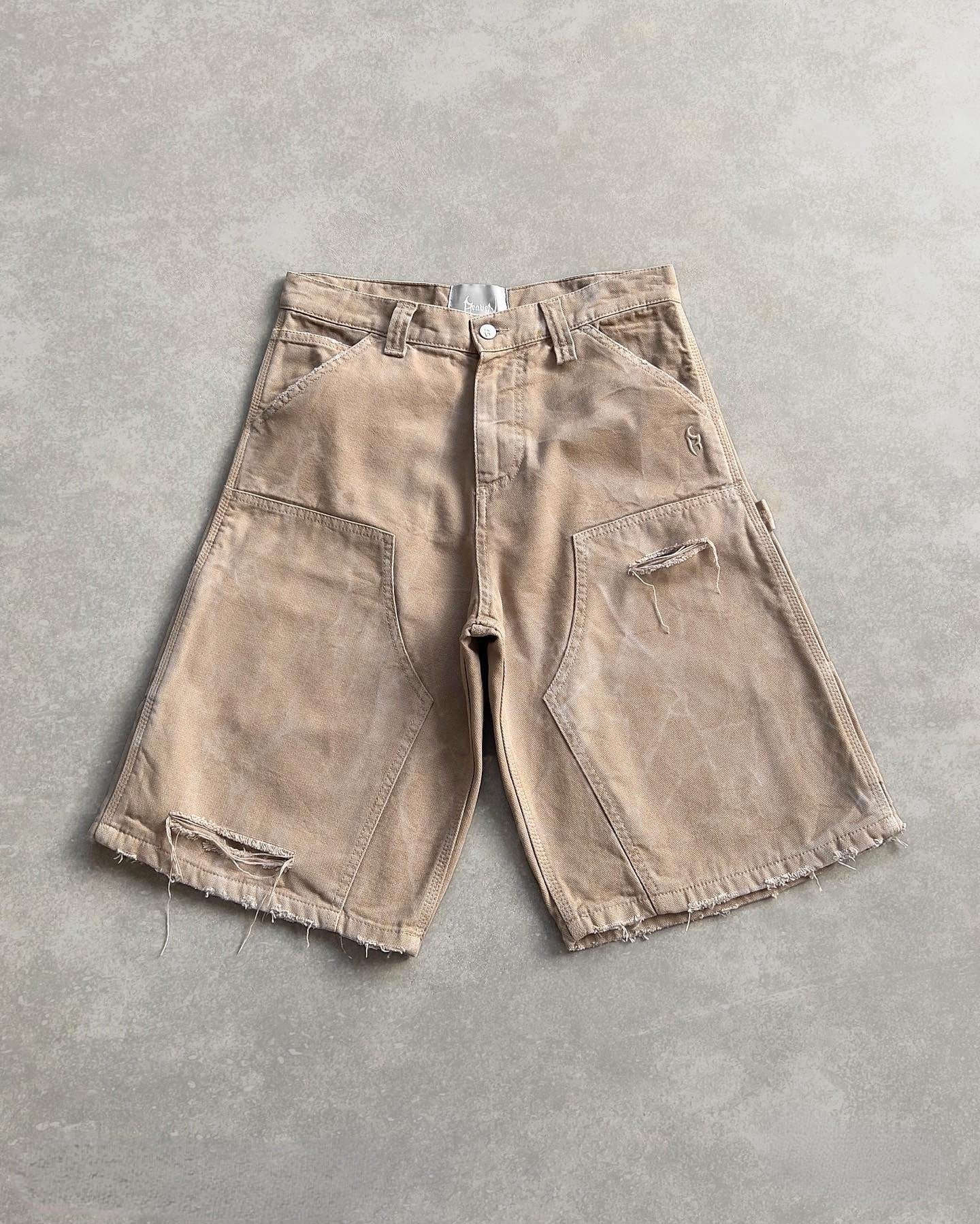 Brand Distressed Washed Denim Shorts Street Hip-hop Design Loose Mid-length Pants