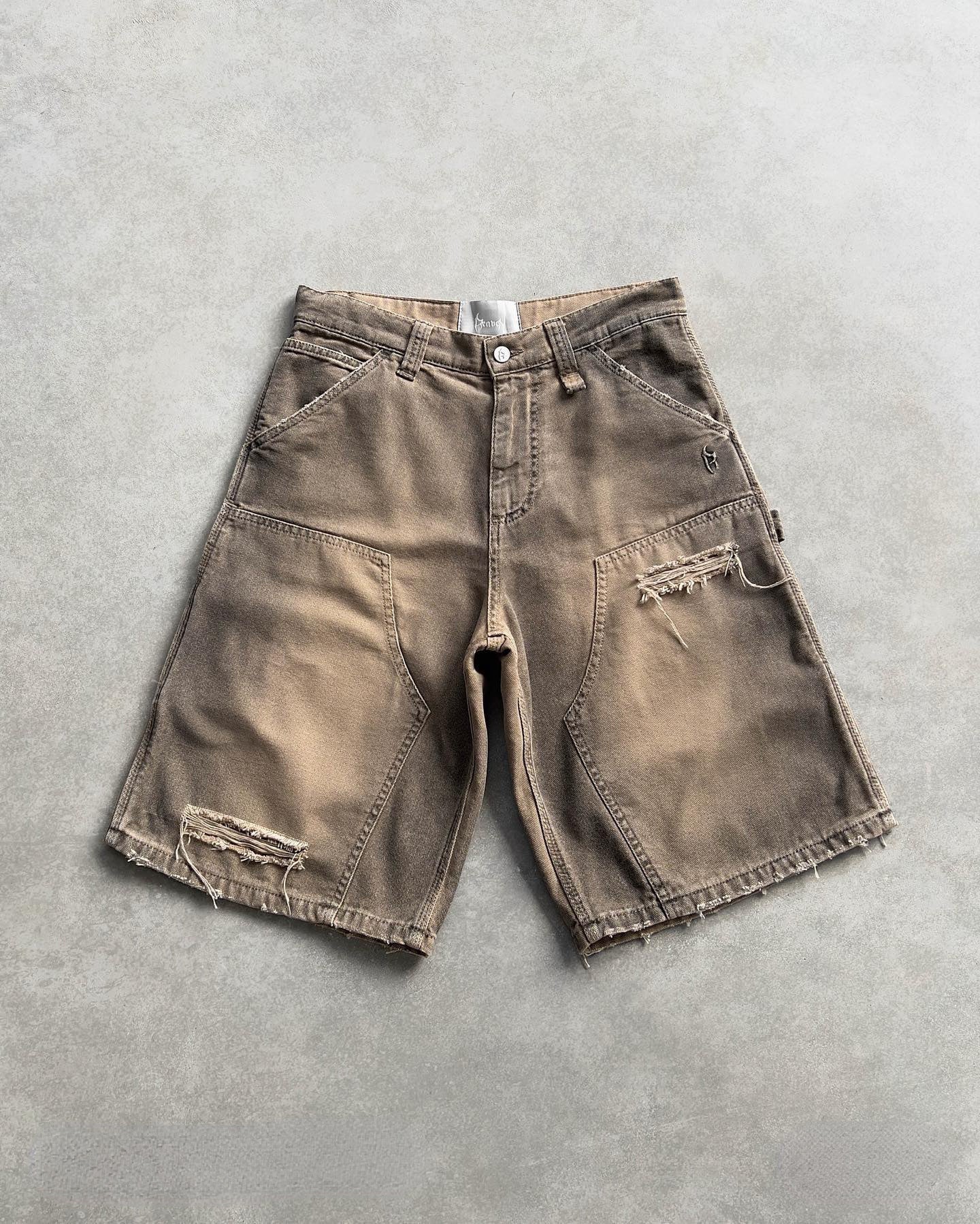 Brand Distressed Washed Denim Shorts Street Hip-hop Design Loose Mid-length Pants