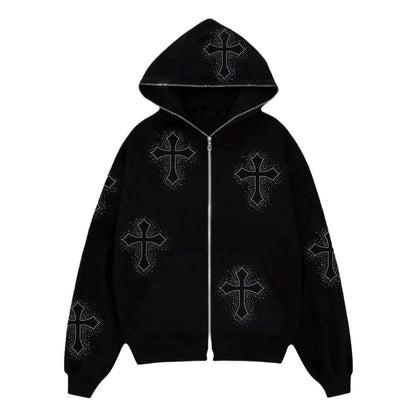 Cross-border Cross Embroidered Loose Streetwear Hooded Sweatshirt