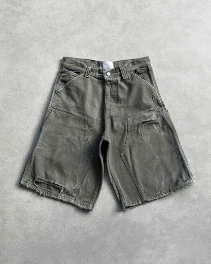Brand Distressed Washed Denim Shorts Street Hip-hop Design Loose Mid-length Pants