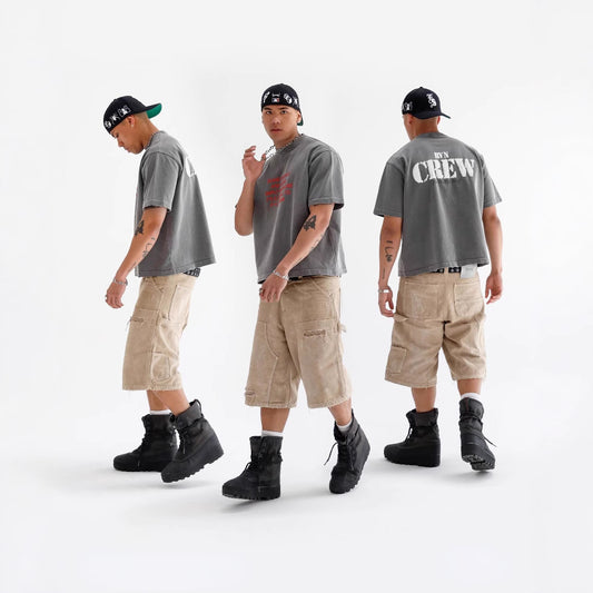 Brand Distressed Washed Denim Shorts Street Hip-hop Design Loose Mid-length Pants