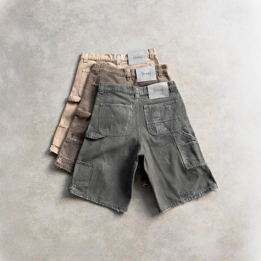 Brand Distressed Washed Denim Shorts Street Hip-hop Design Loose Mid-length Pants