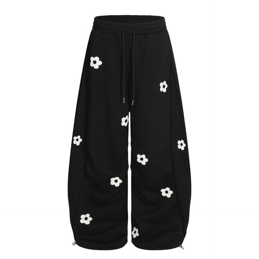 Flower Embroidered Curved Knife Sweatpants – Stylish Comfort for Men & Women