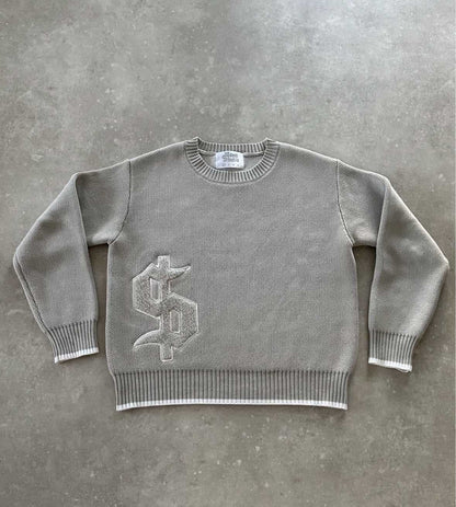 Casual loose long sleeved warm pullover round neck knitted sweater for men