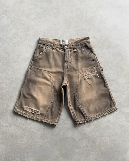 Brand Distressed Washed Denim Shorts Street Hip-hop Design Loose Mid-length Pants